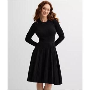 Draper James Knit Midi Dress Women Medium Metallic Black Stretch Ribbed